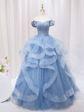 A-Line Blue Tulle Long Sweet Quinceanera Dress