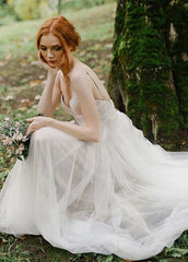 A Line Bohemian Tulle Lace Wedding Dresses Bridal Gowns Beach