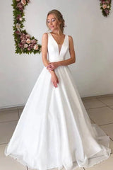A-line Attractive V-neck Simple Wedding Dress Rustic Wedding Gown
