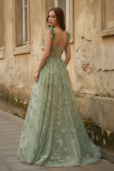 A-line Butterfly Lace Lilac Corset Prom Dress with Slit